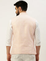 Men Mandarin Collar Woven Design Pink Nehru Jacket-CD-B-1057-Pink