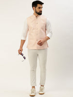 Men Mandarin Collar Woven Design Pink Nehru Jacket-CD-B-1057-Pink