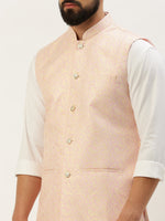 Men Mandarin Collar Woven Design Pink Nehru Jacket-CD-B-1057-Pink