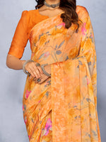 Saree Mall Women's Chiffon Orange Printed Designer Saree With Blouse Piece-CHERY27802C