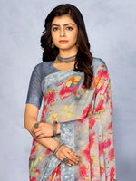 Saree Mall Women's Chiffon Grey Printed Designer Saree With Blouse Piece-CHERY27802D