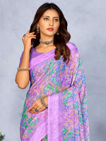 Saree Mall Women's Chiffon Lavendar Printed Designer Saree With Blouse Piece-CHERY27803A