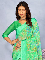 Saree Mall Women's Chiffon Sea Green Printed Designer Saree With Blouse Piece-CHERY27803C