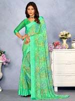 Saree Mall Women's Chiffon Sea Green Printed Designer Saree With Blouse Piece-CHERY27803C