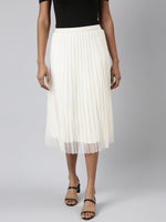 Women Flared Midi Cream Solid Skirt-CHN-1096-Cream