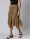 Women Flared Midi Brown Solid Skirt-CHN-1125-Brown