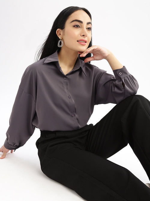 Women Solid Grey Oversized Shirt-CHN-2006-Grey