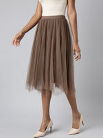 Women Flared Midi Brown Solid Skirt-CHN-2509-Brown