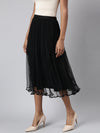 Women Tiered Midi Black Solid Skirt-CHN-2522-Black