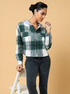 Women Hooded Checked Green Sweatshirt-CHN-705-Green