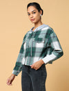 Women Hooded Checked Green Sweatshirt-CHN-705-Green