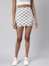 Women Pencil Mini Grey Checked Knits Skirt-CHN-E218-Grey