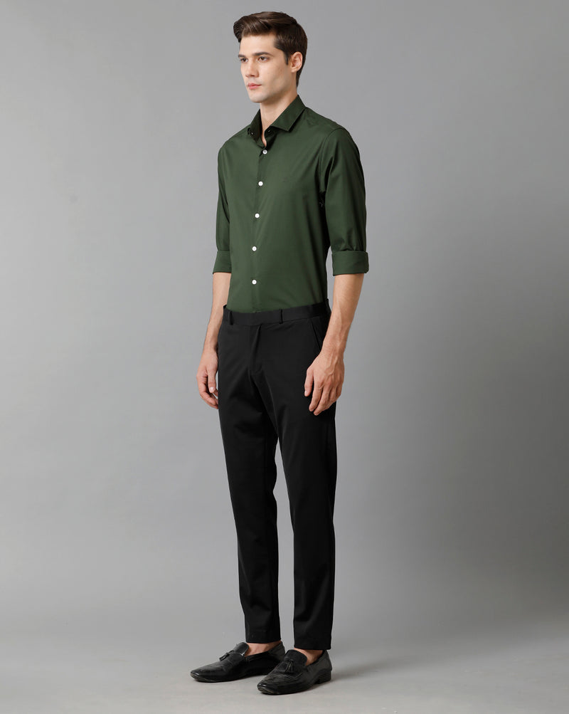 Mens Slim Fit Solid Green Formal Satin Shirt