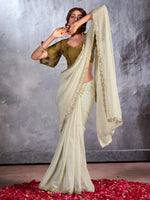 Saree Mall Women's Chiffon Off White Embellished Designer Saree With Blouse Piece-CHUNRI1006