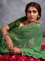 Saree Mall Women's Chiffon Light Green Embellished Designer Saree With Blouse Piece-CHUNRI1007