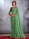 Saree Mall Women's Chiffon Light Green Embellished Designer Saree With Blouse Piece-CHUNRI1007