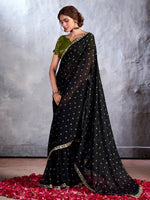 Saree Mall Women's Chiffon Black Embellished Designer Saree With Blouse Piece-CHUNRI1008