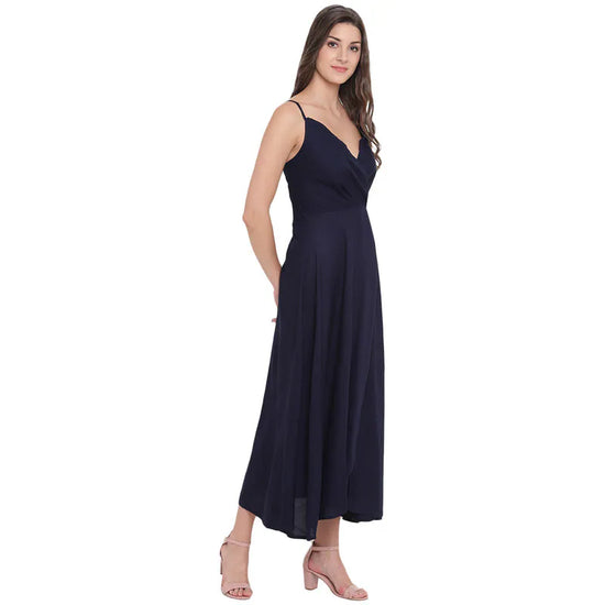 Aawari Rayon Front Open Gown For Girls and Women Navy Blue-AM097-Navy Blue