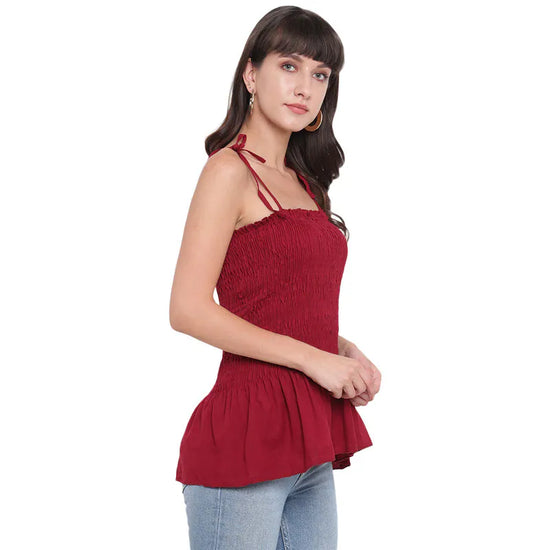 Aawari Cotton Plain Strap Crop Top For Girls and Women Maroon-AM077aroon