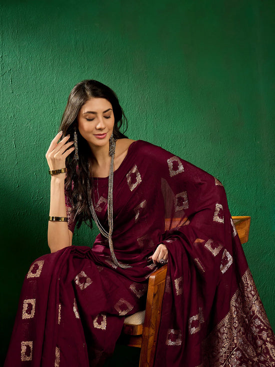 Suha Womens Fashion Ethnic Wine Color Sarees-MLSHWSA1294WNE0ONE