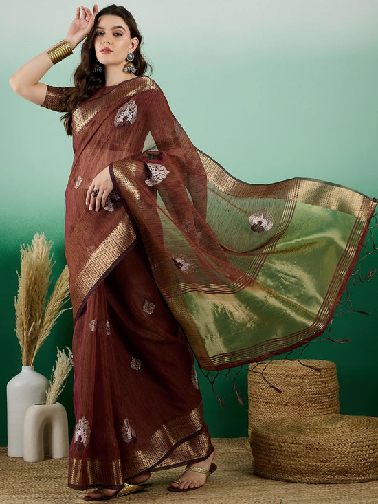 Suha Womens Fashion Ethnic Brown Color Sarees-MLSHWSA1448BRN0ONE