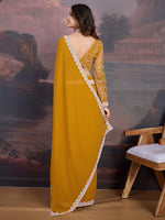 Avanshee Women's Latest Georgette Solid Saree With Unstiched Embroidred Blouse-AVN-1705-MUSTARD