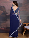 Avanshee Women's Latest Georgette Solid Saree With Unstiched Embroidred Blouse-AVN-1705-NAVY BLUE