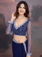 Avanshee Women's Latest Georgette Solid Saree With Unstiched Embroidred Blouse-AVN-1705-NAVY BLUE