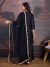 Avanshee Women's Chanderi Silk Short Flared Kurta, Palazzo And Net Dupatta Set-ES-7548-BLACK