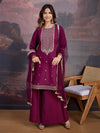 Avanshee Women's Silk Blend Kurta, Palazzo And Net Dupatta Set-ES-7549-PURPLE