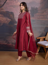 Avanshee Women's Latest Chanderi Flared  Kurta, Pant With Dupatta Set-ES-7547AROON