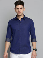 Men Spread Collar Printed Navy Blue Shirt-CarlosPrint-3234-Navyblue