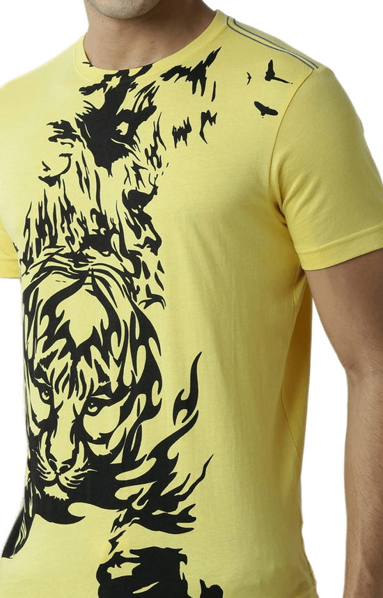 Huetrap Yellow Mens Short Sleeve Graphic Printed Tshirt-HT15MKGRAYLW00001