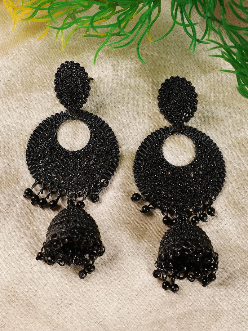 Black Painted Enamel Ethnic Jhumka Earring