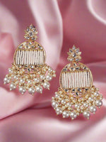 Gold-Plated Handcrafted Kundan Pearl Studded Multistrand Earrings
