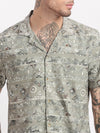 Men Geometric Print Cuban Collar Green Co-Ords Set-Cyril-2482-Green