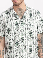 Men Geometric Print Cuban Collar White Co-Ords Set-Cyril-2483-White