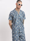 Men Abstract Cuban Collar Blue Co-Ords Set-Cyril-2485-Blue