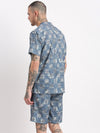 Men Abstract Cuban Collar Blue Co-Ords Set-Cyril-2485-Blue