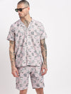 Men Abstract Cuban Collar Pink Co-Ords Set-Cyril-2489-Pink