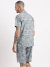 Men Geometric Print Cuban Collar Grey Co-Ords Set-Cyril-2493-Grey