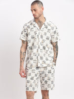 Men Geometric Print Cuban Collar Off White Co-Ords Set-Cyril-2495-Offwhite