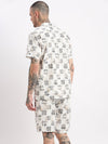 Men Geometric Print Cuban Collar Off White Co-Ords Set-Cyril-2495-Offwhite