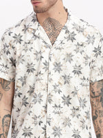 Men Geometric Print Cuban Collar Off White Co-Ords Set-Cyril-2495-Offwhite