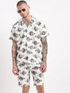 Men Geometric Print Cuban Collar White Co-Ords Set-Cyril-2496-White