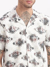 Men Geometric Print Cuban Collar White Co-Ords Set-Cyril-2496-White