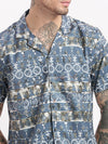 Men Abstract Cuban Collar Teal Co-Ords Set-Cyril-2498-Teal