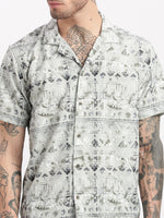 Men Geometric Print Cuban Collar Sea Green Co-Ords Set-Cyril-2499-Seagreen