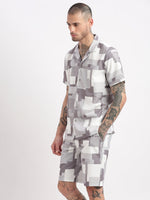 Men Abstract Cuban Collar Grey Co-Ords Set-Cyril-2502-Grey