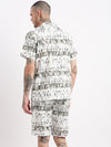 Men Geometric Print Cuban Collar White Co-Ords Set-Cyril-2509-White